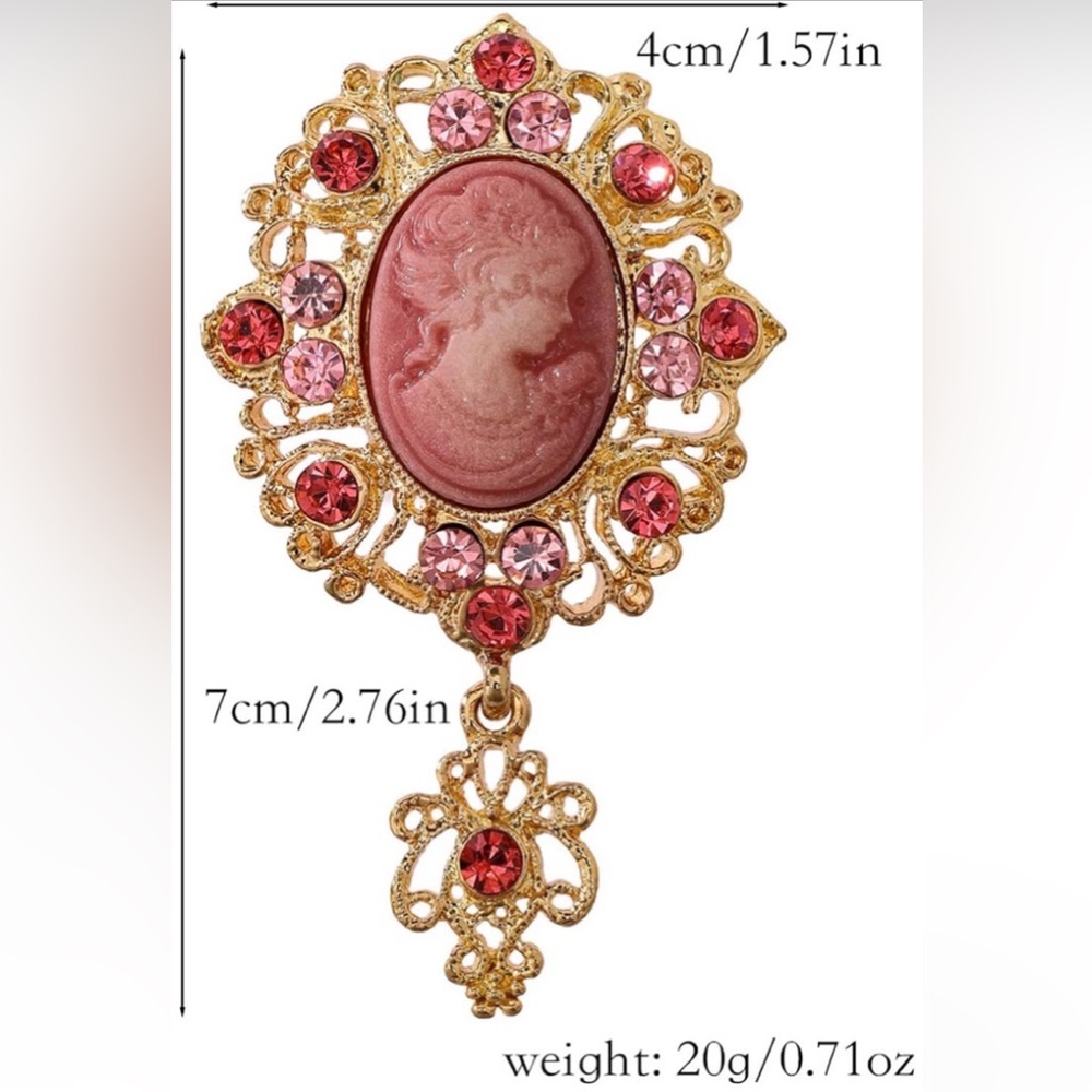 Vintage Australian Crystal Gold and Pink Cameo Brooch - Picture 6 of 6